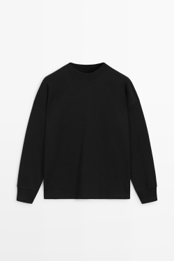 Massimo Dutti Футболка с круглым вырезом и длинными рукавами, черный