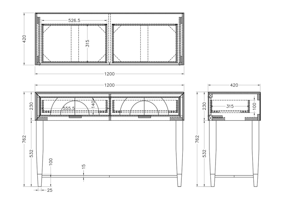Консоль Garda Decor 2 ящика зеркало двухцветное 120*42*75 см
