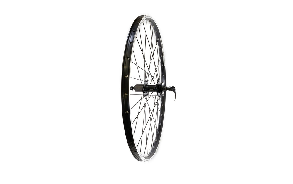 Колесо заднее 26" ALEXRIMS двойной обод пистон. черный, втулка: NOVATEC ал. ДИСК касс. 8-10 ск. эксц. промподш. черный, черный спица