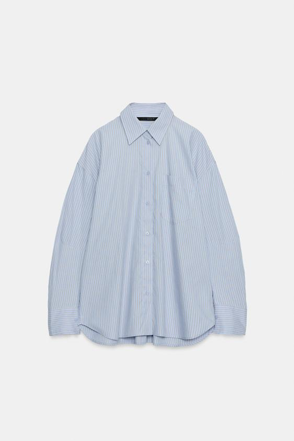 ZARA РУБАШКА ОВЕРСАЙЗ В ПОЛОСКУ С КАРМАНОМ, СИНИЙ