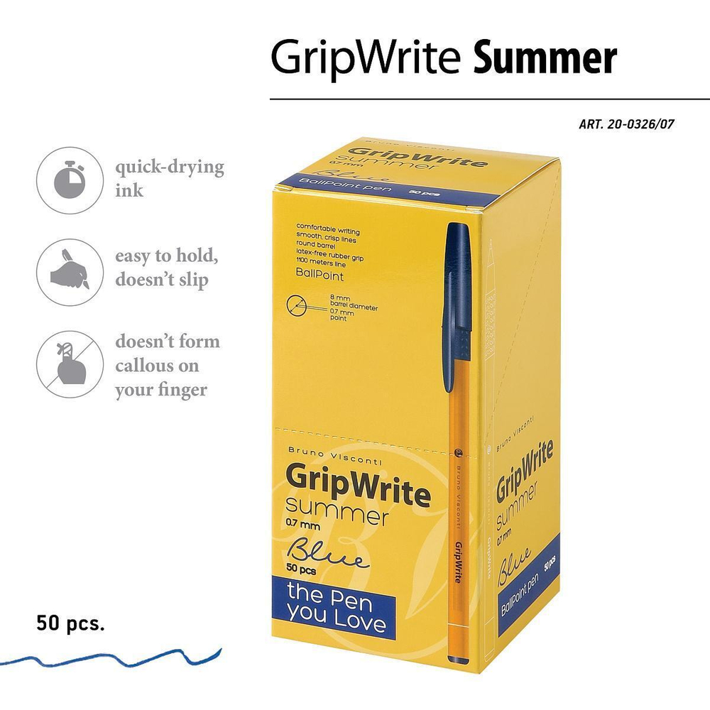 Ручка "GripWrite Summer" шариковая 0.7 мм, синяя (BrunoVisconti)