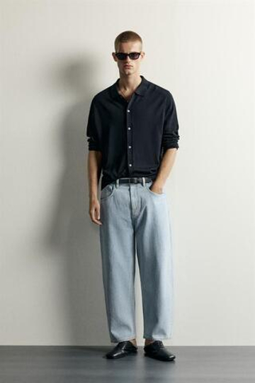 ZARA ДЖИНСЫ TAPERED WIDE LEG, ГОЛУБОЙ