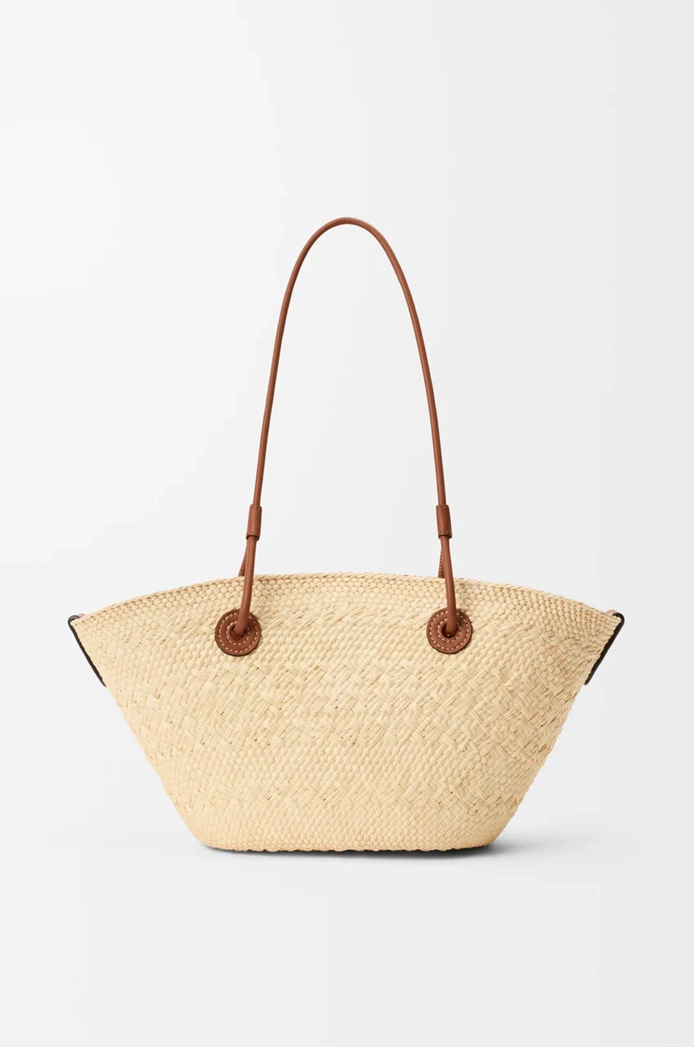 Loewe Маленькая плетеная сумка Anagram из пальмового волокна и телячьей кожи, натуральный/коричневый