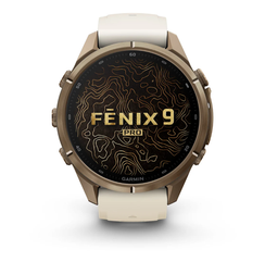 Умные часы Garmin Fenix 9 PRO INREACH, 43 мм, AMOLED, Sapphire Autumn Gold Titanium with Cream/French Gray Silicone Band