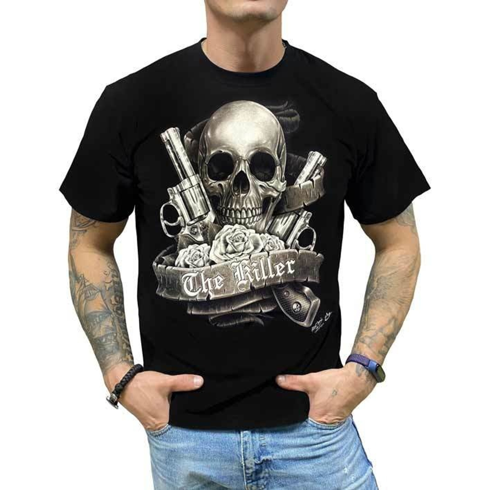 Футболка The Killer Череп с розами и пистолетами (S)