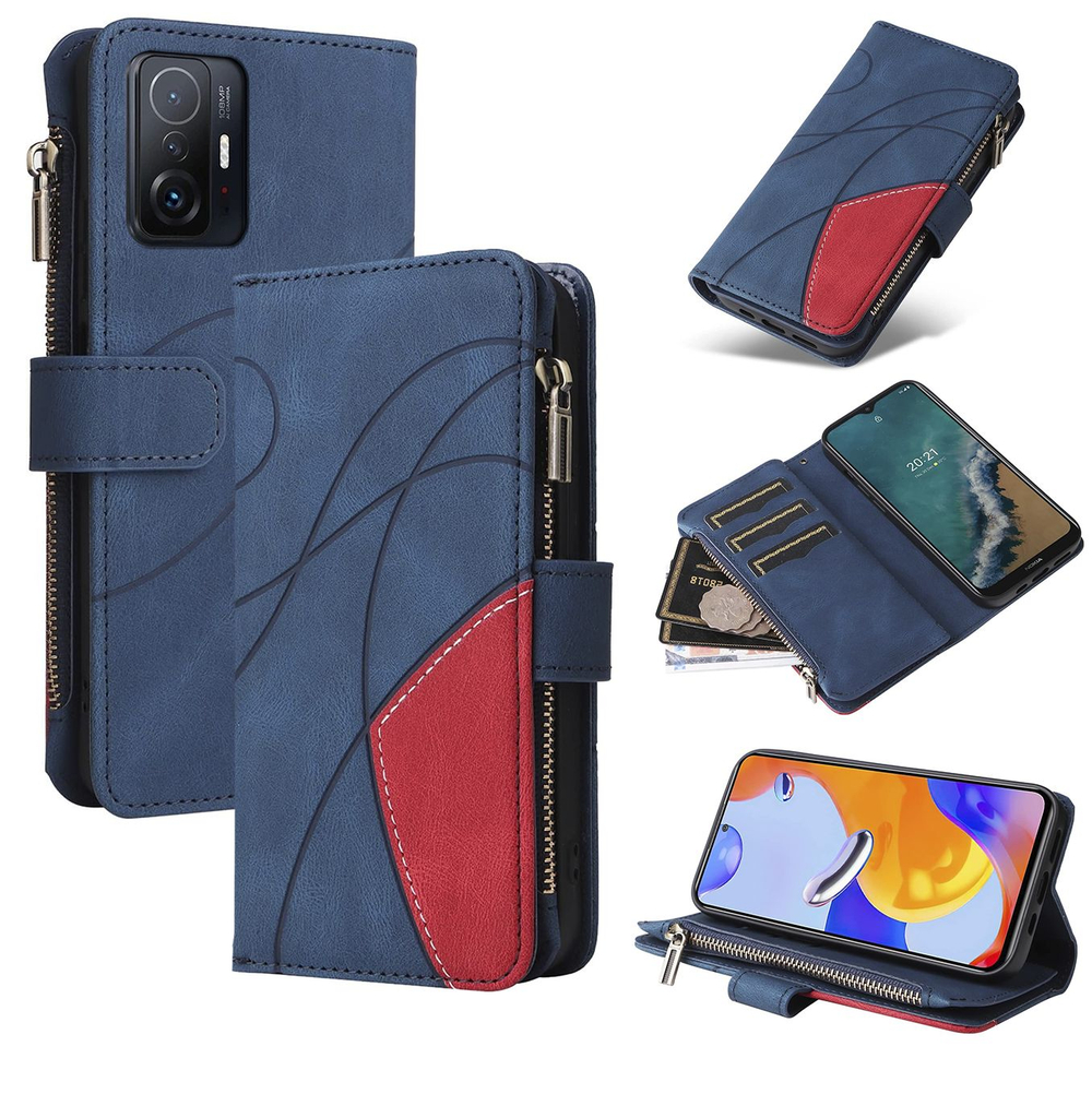 Дизайнерский чехол-книжка из кожи для XIAOMI 11T PRO / 11T с кошельком, 5 слотами для карт и подставкой