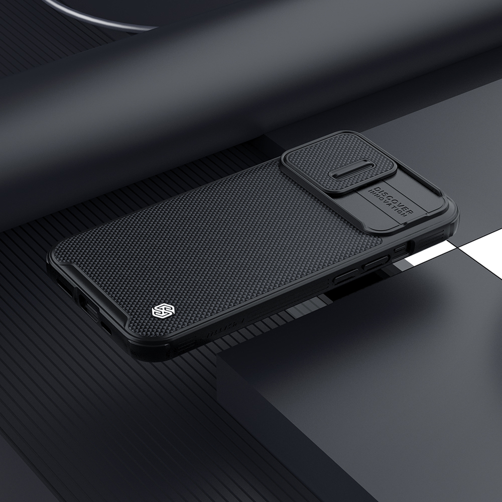Чехол усиленный от Nillkin для iPhone 13 Pro, серия Textured Case Pro (покрытие нейлонового волокна), сдвижная шторка для защиты камеры