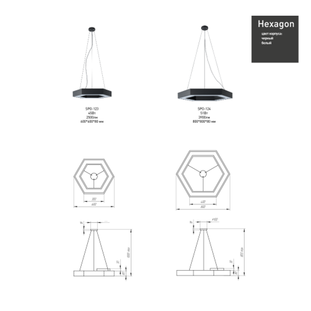 Светильник LED ЭРА Geometria SPO-123-B-40K-045 Hexagon 45Вт 4000К 2500Лм IP40 600*600*80 черный подвесной | Декоративные светильники Geometria