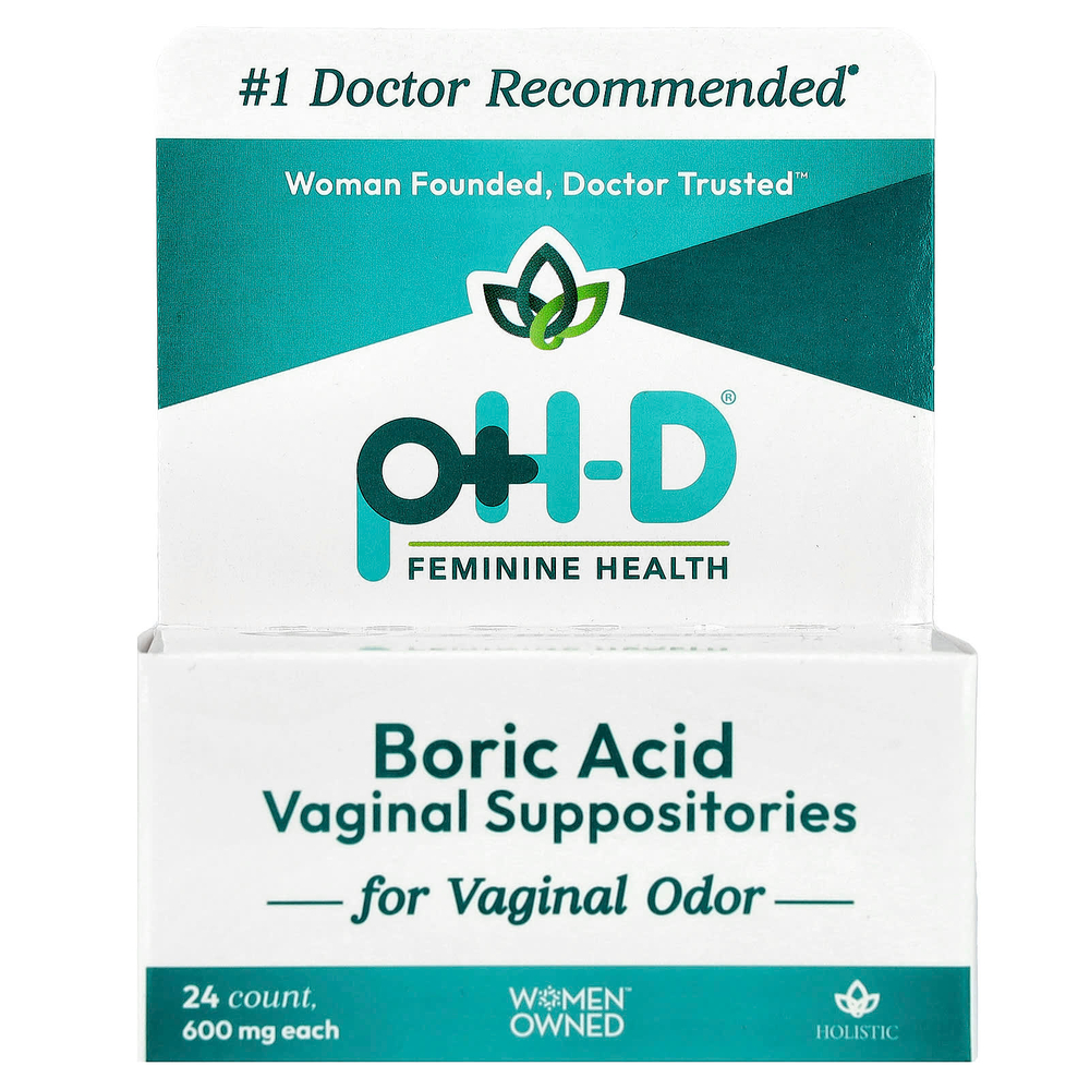 pH-D Feminine Health, Вагинальные свечи с борной кислотой, 600 мг, 24 шт.