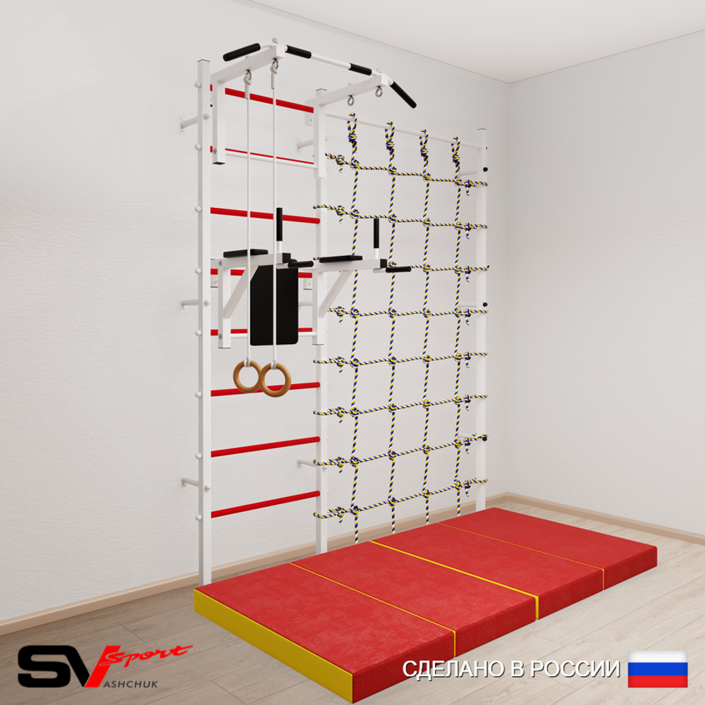 Шведская стенка Sv Sport 57140 (Турник стандарт/Брусья/Кольца/Мат 2м/Канатный лаз)