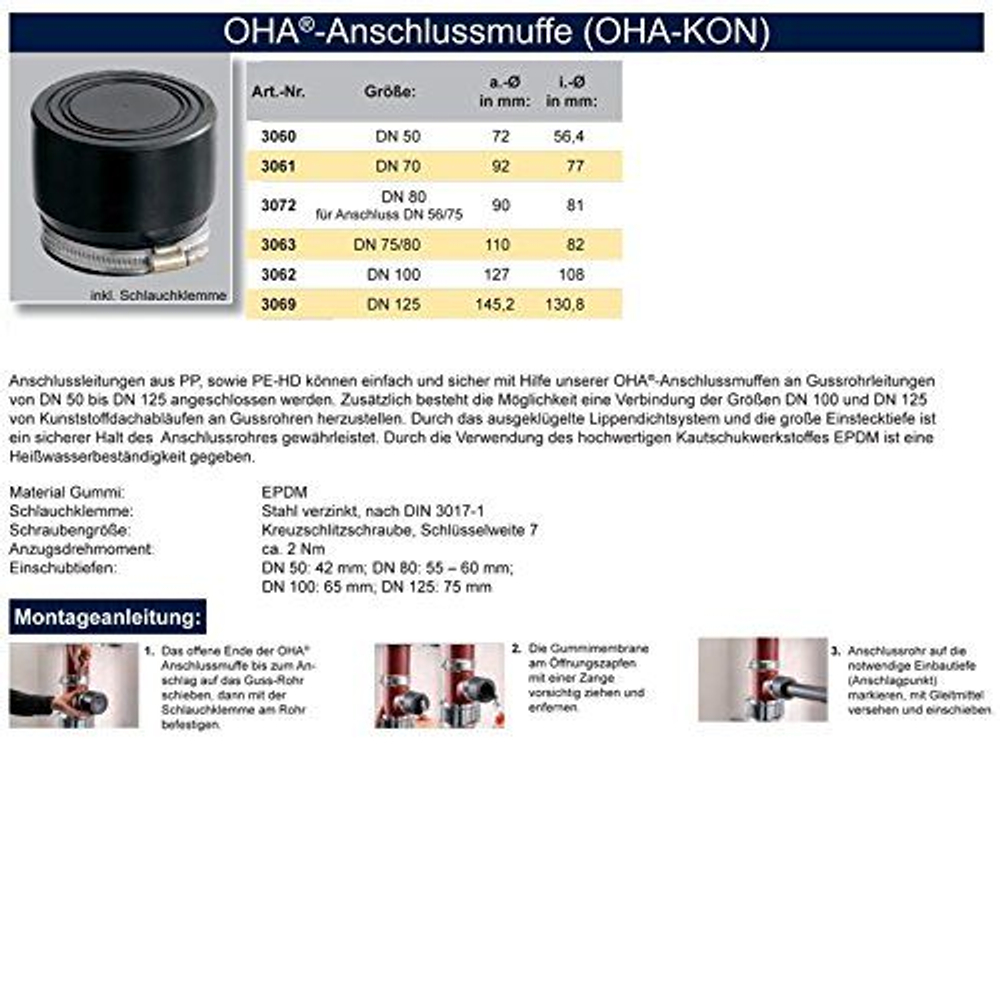 Переход SML на пластик резиновый EK Fix Dn75/80