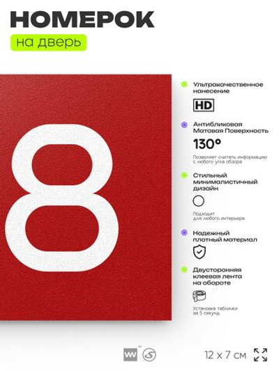 Номер на дверь 148, табличка на дверь для офиса, квартиры, кабинета, аудитории, склада, красная 120х70 мм, Айдентика Технолоджи