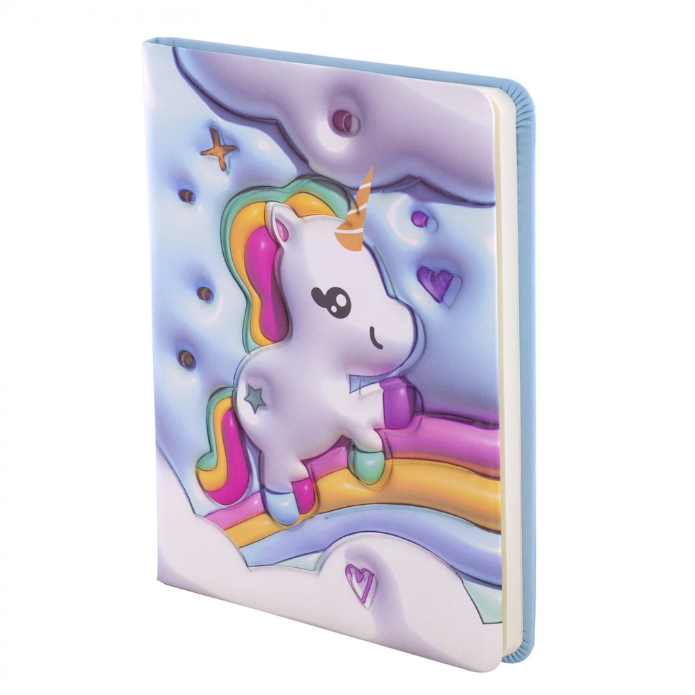 Записная книжка 13,0 см * 18,0 см , 7БЦ, Alingar, PU, поролон, конгрев, эффект 3D, 80л., линия, "Единорожка", голубой