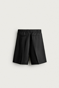 ZARA СТРУКТУРИРОВАННЫЕ ШОРТЫ СО СКЛАДКАМИ, ЧЕРНЫЙ