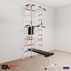 Шведская стенка Sv Sport 508 (Турник стандарт/Брусья/Стойка/Скамья/Канат/Кольца/Лестница)