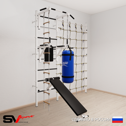 Шведская стенка Sv Sport усиленная 68210 (Турник стандарт/Брусья/Скамья/Лестница/Цепь/Мешок 15кг/Канатный лаз)