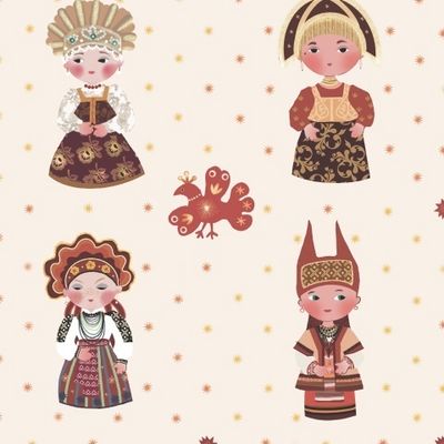 Матрёшки и птицы на светлом