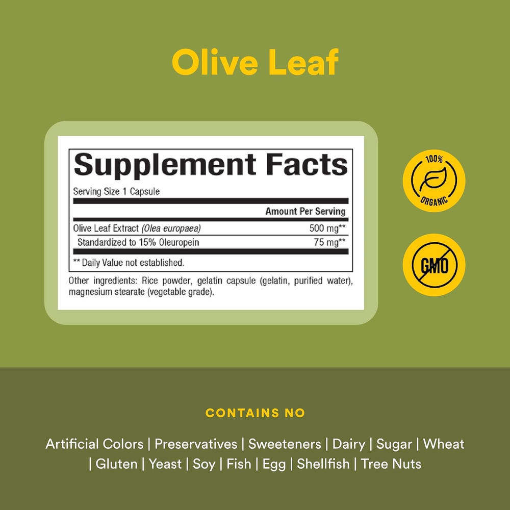 Natural Factors, HerbalFactors, листья оливкового дерева, 500 мг, 60 капсул