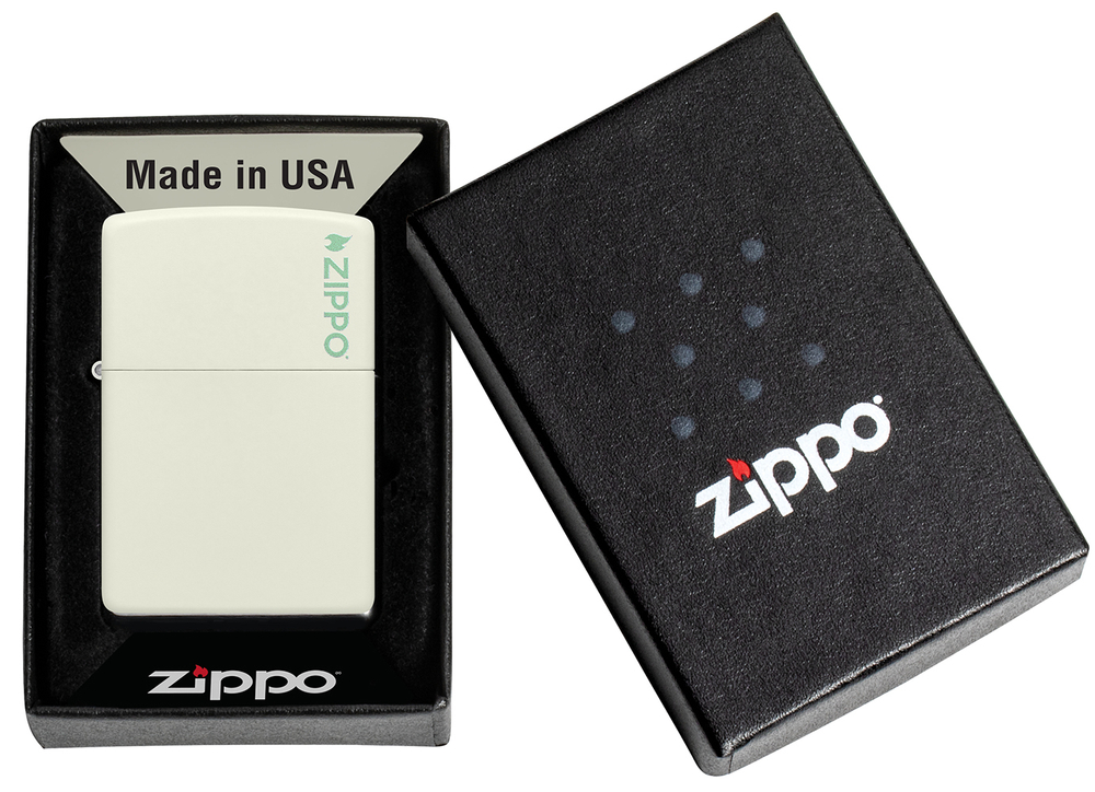 Зажигалка Zippo Classic с покрытием Glow In The Dark, латунь/сталь, белая, матовая, 38x13x57 мм