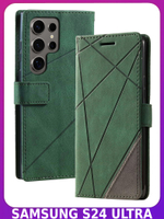 Дизайнерский чехол-книжка из кожи для SAMSUNG GALAXY S24 ULTRA с отделом для наличных, 3 слотами для карт и подставкой