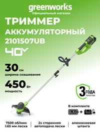 Аккумуляторный триммер Greenworks G40LT30K4, 40v, 30 см, (2101507UB), с аккумулятором 4 А·ч и зарядным устройством