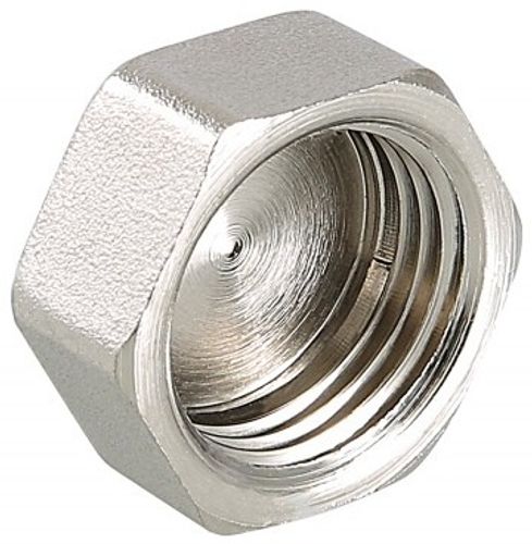 Заглушка Valtec 3/4" ВР с внутренней резьбой латунная никелированная VTr.590.N.0005