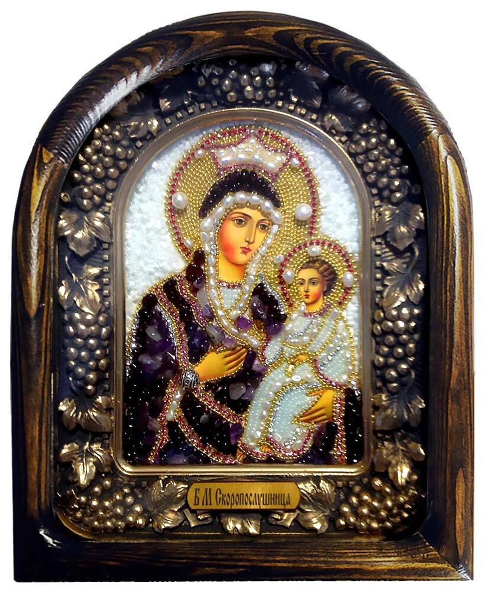 Божия Матерь Скоропослушница (аметисит, жемчуг)