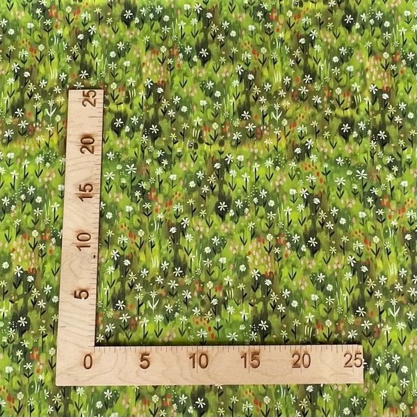 ЦВЕТОЧКИ-ЗВЕЗДОЧКИ НА ЗЕЛЕНОМ, отрез 75 см - 100% хлопок 2