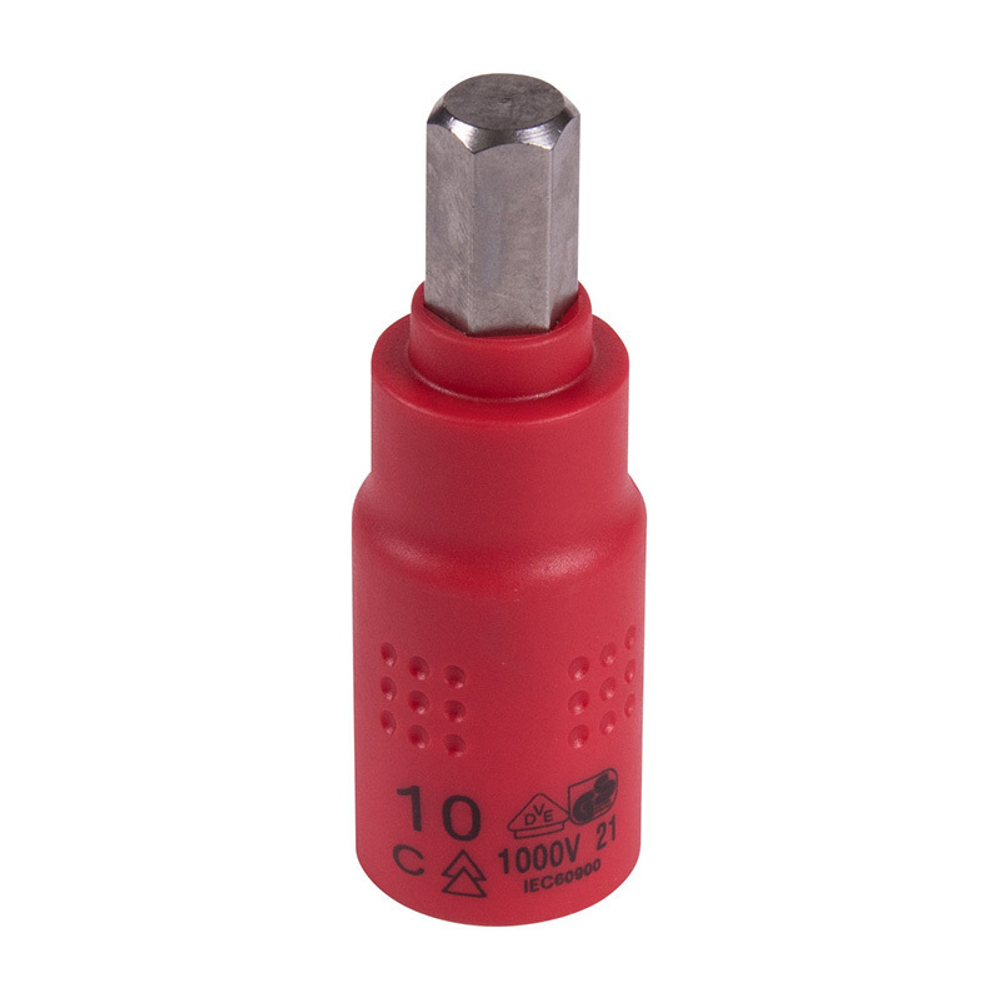 KING TONY (3025VE10) Насадка (бита) торцевая диэлектрическая 3/8", HEX, 10 мм, L = 65 мм
