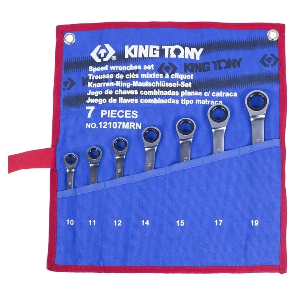 KING TONY (12107MRN) Набор комбинированных трещоточных ключей, 10-19 мм, 7 предметов