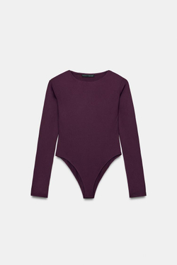 ZARA БОДИ ИЗ ПОЛИАМИДА С ДЛИННЫМИ РУКАВАМИ, ЛИЛОВЫЙ