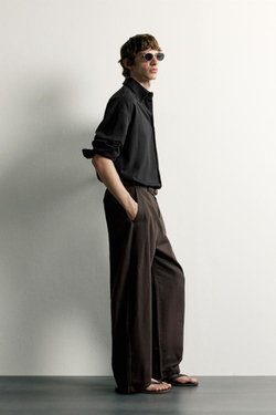 ZARA БРЮКИ БРЮКИ BARREL FIT, ШОКОЛАДНО-КОРИЧНЕВЫЙ