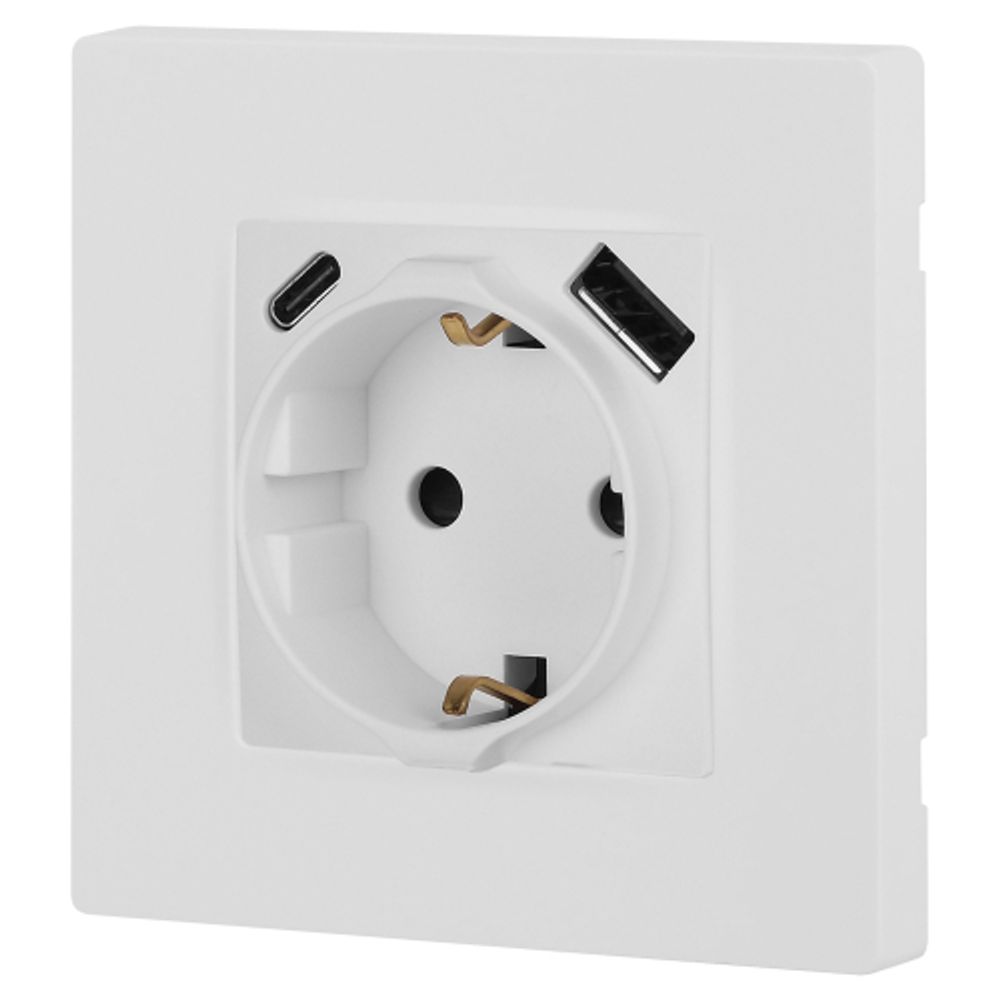 Розетка ЭРА Серия 12 12-4108-01М 2P+E 16A-250В со шторками с USB type-A+C 5В-3А белый матовый | Эра 12