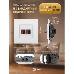 Розетка ЭРА Elegance 14-3112-01М аудио двойная белый матовый | Эра Elegance