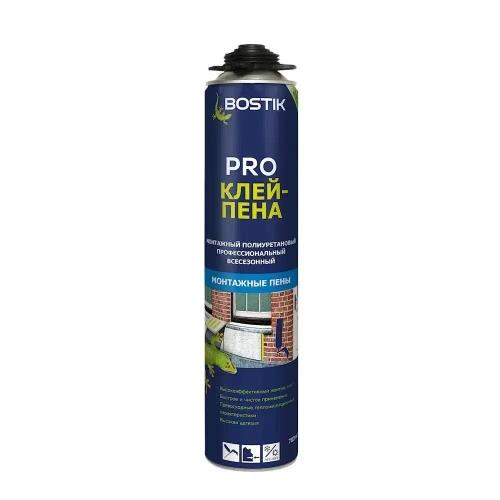 Клей-пена монтажный полиуретановый пистолетный всесезонный Bostik PRO 800 мл