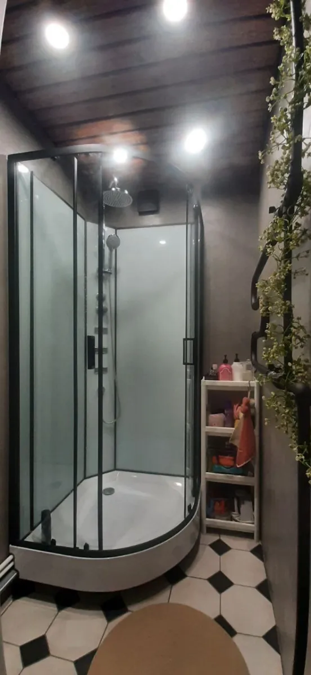 Душевая кабина Loranto NEO 90x90x(190+15) с низким поддоном 15см, прозрачное закаленное стекло 5 мм, задние стеклянные стенки белые, профиль черный-матовый (CS-21811)