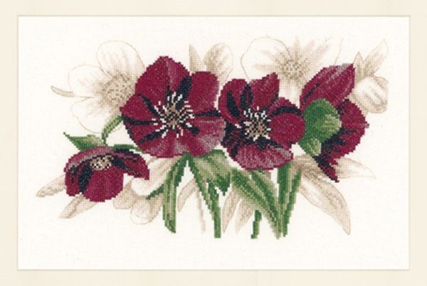 Набор для вышивания нитками Lanarte, Hellebores, 28х17 см