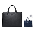 WilliamPOLO Top Grain Cow Leather Briefcase, Handbag Medium Men"s Black