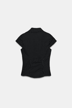 ZARA ТОП ИЗ ПОПЛИНА В ГОРОШЕК В КОРСЕТНОМ СТИЛЕ, ЧЕРНЫЙ/БЕЛЫЙ