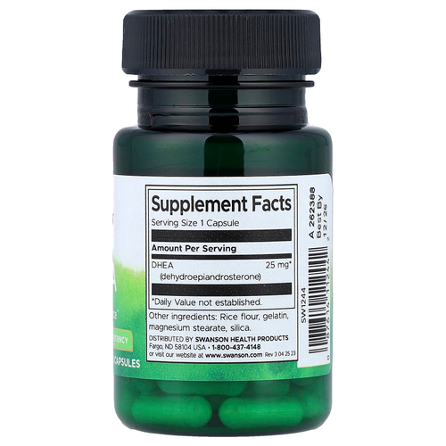 Swanson Vitamins, DHEA, высокая эффективность, 25 мг, 30 капсул