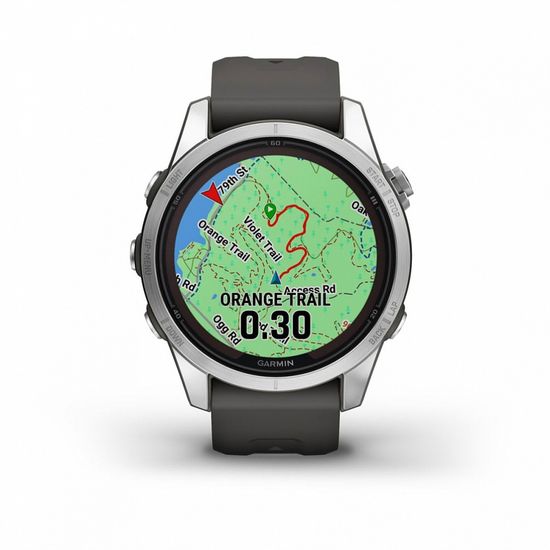 Умные часы Garmin Fenix 7S Pro Solar Серебристый с черным силиконовым ремешком 010-02776-01