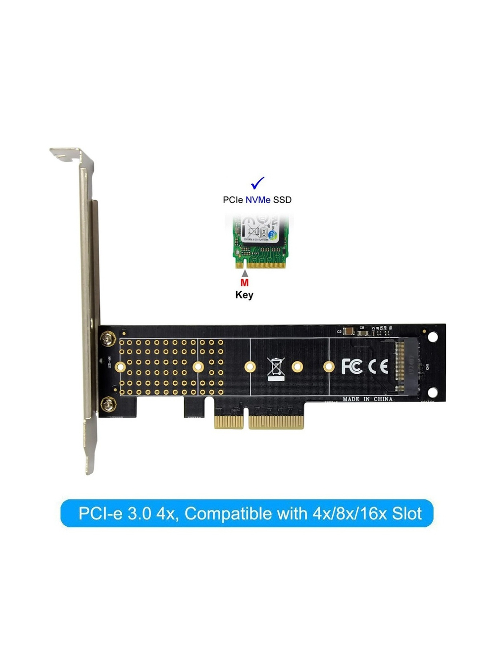 ORIENT C300EN, Переходник PCI-Ex4->M.2 M-key NVMe SSD, тип 2230/2242/2260/2280/22110, 2 планки крепления в комплекте (33294)