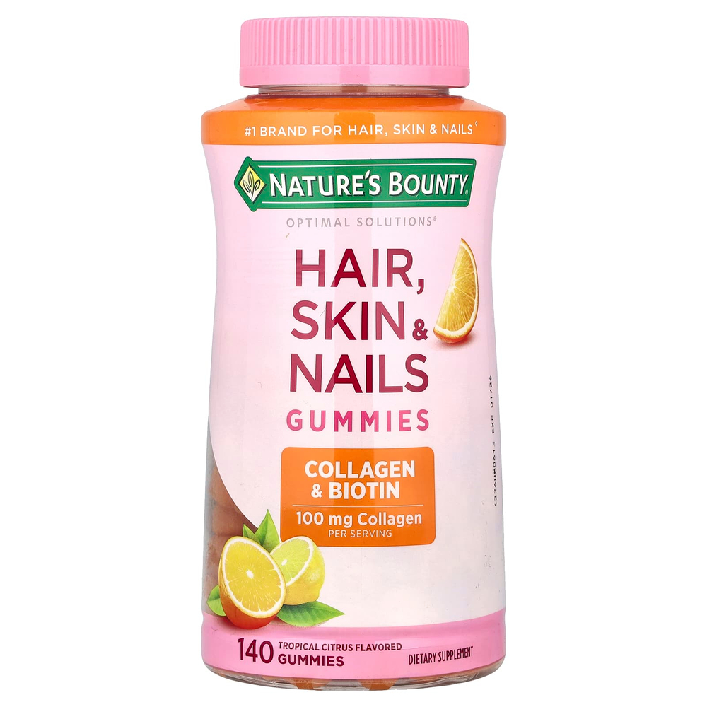 Nature's Bounty, Optimal Solutions®, жевательные таблетки для волос, кожи и ногтей, со вкусом тропических цитрусовых, 140 жевательных таблеток