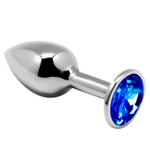 Серебристая анальная втулка с синим кристаллом Mini Metal Butt L - 9 см. (Цвет: серебристый)