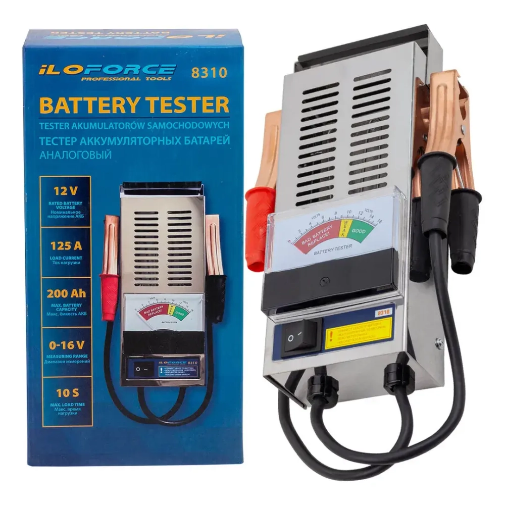 Тестер аккумуляторных батарей аналоговый 12V, 125A, 200Ah ILOforce IF-8310