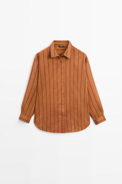 Massimo Dutti Струящаяся рубашка в полоску из смесового хлопка и шелка, оранжевый