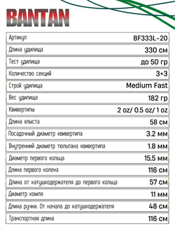 Удилище фидерное "BANTAN", тест до 50 г, 3.3 м, 3+3, (1/2 oz,3/4oz- стекл., 1oz - карбон)