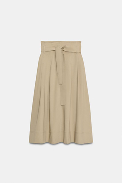 ZARA ЮБКА МИДИ С ПОЯСОМ — ZW COLLECTION, РЫЖЕВАТО-КОРИЧНЕВЫЙ