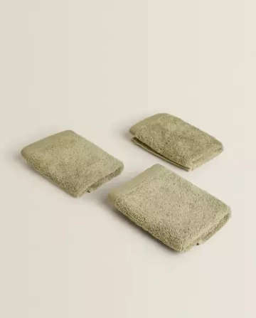 ZARA HOME (НАБОР ИЗ 3 ШТ.) ПОЛОТЕНЦЕ ИЗ ВЫСОКОКАЧЕСТВЕННОГО ХЛОПКА, ХАКИ