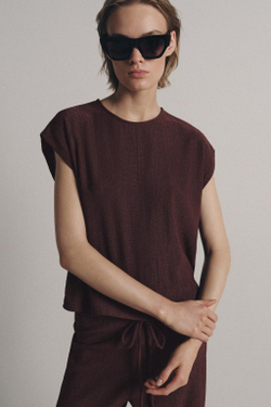 ZARA ТОП В СТИЛЕ РУСТИК БЕЗ РУКАВОВ, БУРГУНДИ